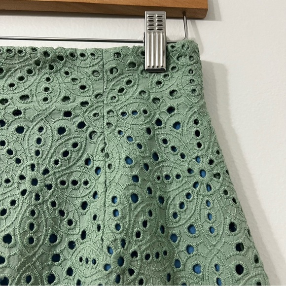 Aknvas 2 Green Floral Embroidered Eyelet Preppy Cottagecore Coquette Mini Skirt - Picture 2 of 6